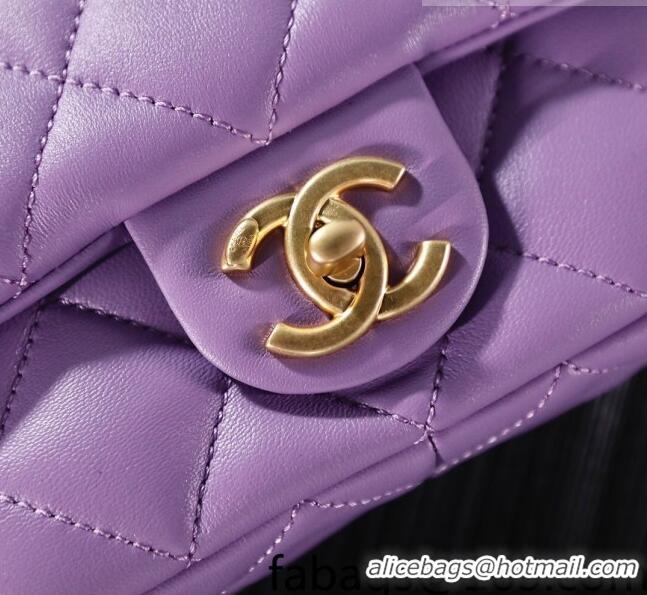 Cheapest Chanel Lambskin Classic Flap Bag with Chain Strap AS3214 Lavender Purple 2022