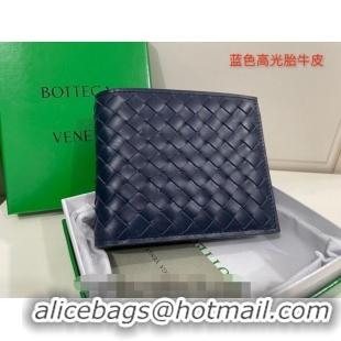 Promotional Bottega Veneta Men's Bi-Fold Wallet in Intrecciato Leather M133933 Blue 2022