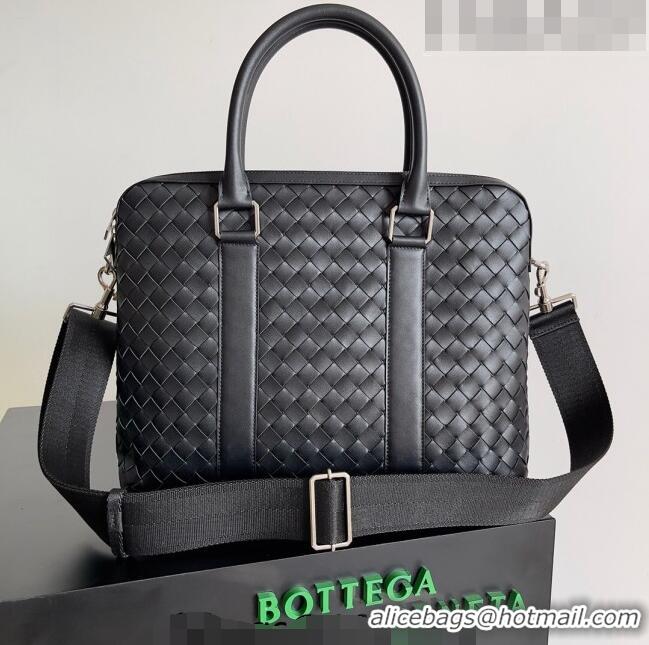 Top Quality Bottega Veneta Slim Classic Briefcase Bag in Intrecciato Leather 690702 Black 2022