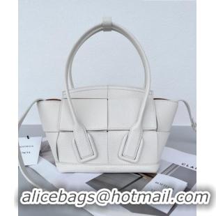 Top Grade Bottega Veneta Mini Arco Tote Bag in intreccio Grained Calfskin 600606 White 2023