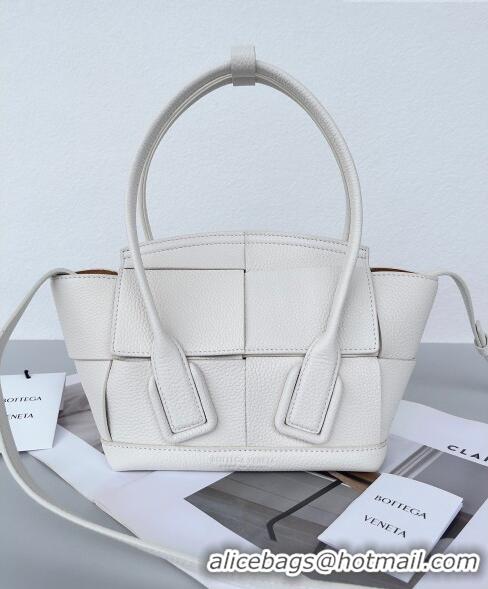 Top Grade Bottega Veneta Mini Arco Tote Bag in intreccio Grained Calfskin 600606 White 2023