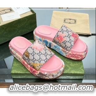 Grade Quality Gucci Flora Platform Slide Sandals 5.5cm Pink/Beige 302103