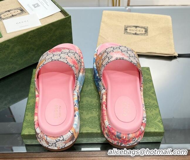 Grade Quality Gucci Flora Platform Slide Sandals 5.5cm Pink/Beige 302103