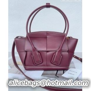 Good Quality Bottega Veneta Mini Arco Tote Bag in intreccio Smooth Calfskin 600606 Burgundy 2023