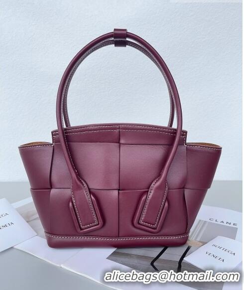 Good Quality Bottega Veneta Mini Arco Tote Bag in intreccio Smooth Calfskin 600606 Burgundy 2023