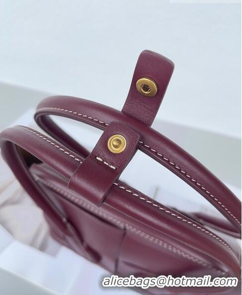 Good Quality Bottega Veneta Mini Arco Tote Bag in intreccio Smooth Calfskin 600606 Burgundy 2023