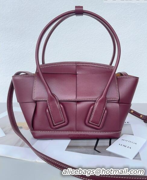 Good Quality Bottega Veneta Mini Arco Tote Bag in intreccio Smooth Calfskin 600606 Burgundy 2023