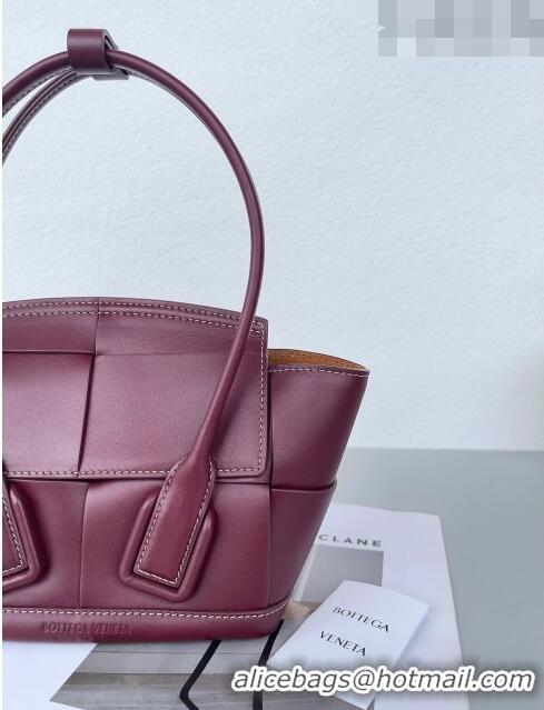 Good Quality Bottega Veneta Mini Arco Tote Bag in intreccio Smooth Calfskin 600606 Burgundy 2023