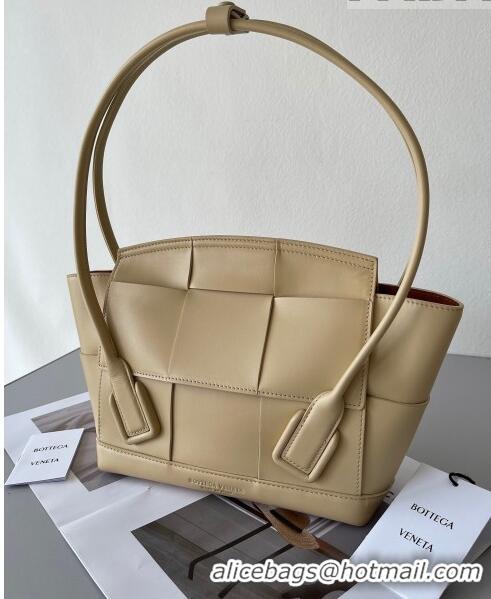 Best Grade Bottega Veneta Samll Arco Tote Bag in intreccio Smooth Calfskin 575943 Apricot 2023