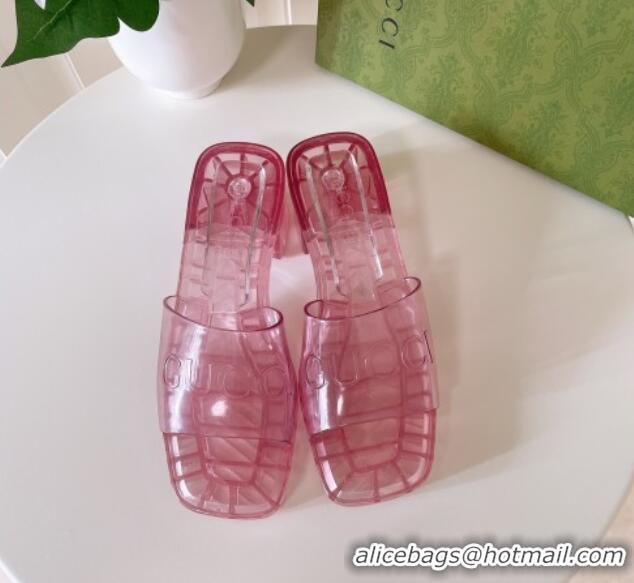 Stylish Gucci PVC Heel Slide Sandals 5.5cm Pink 030273