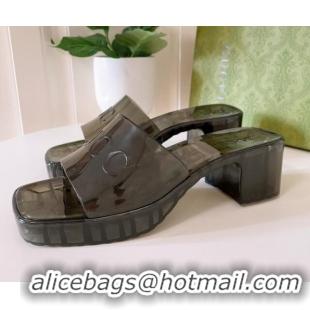 Duplicate Gucci PVC Heel Slide Sandals 5.5cm Black 3030274