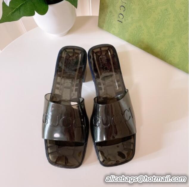 Duplicate Gucci PVC Heel Slide Sandals 5.5cm Black 3030274