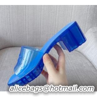 Perfect Gucci PVC Heel Slide Sandals 5.5cm Blue 030277