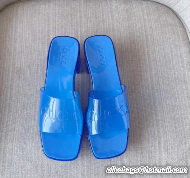 Perfect Gucci PVC Heel Slide Sandals 5.5cm Blue 030277