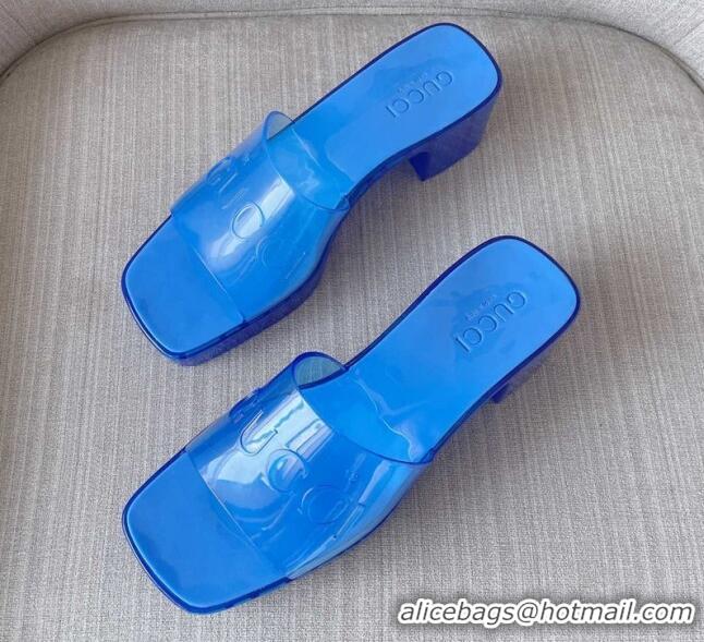 Perfect Gucci PVC Heel Slide Sandals 5.5cm Blue 030277