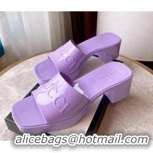 Crafted Gucci Rubber Heel Slide Sandals 5.5cm Purple 030279