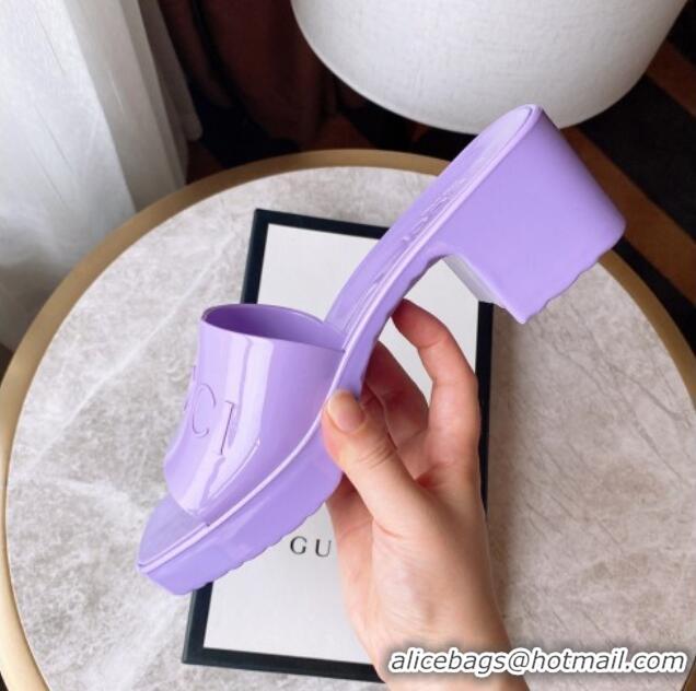 Crafted Gucci Rubber Heel Slide Sandals 5.5cm Purple 030279