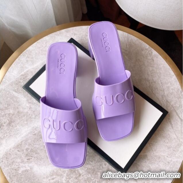 Crafted Gucci Rubber Heel Slide Sandals 5.5cm Purple 030279