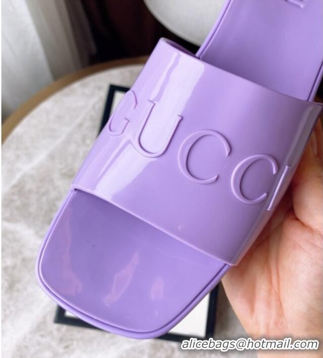 Crafted Gucci Rubber Heel Slide Sandals 5.5cm Purple 030279