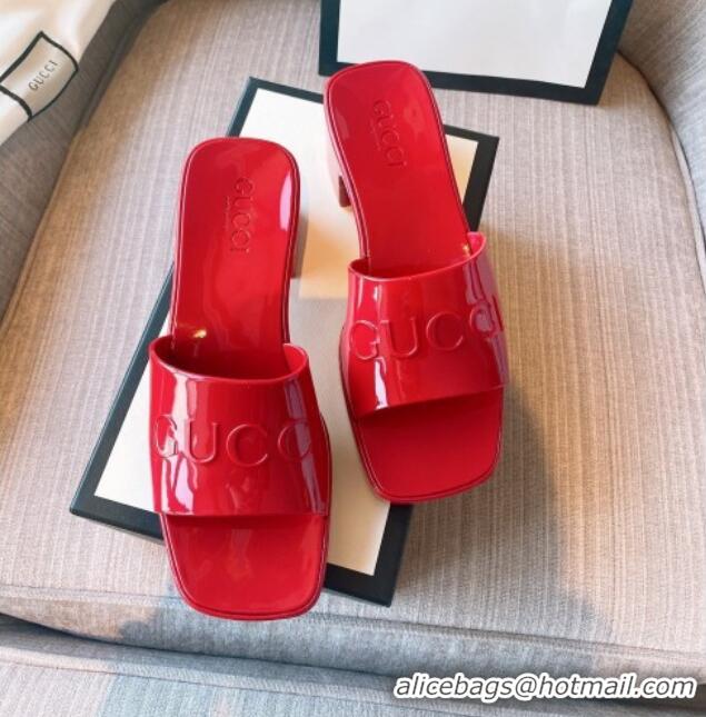 Good Quality ucci Rubber Heel Slide Sandals 5.5cm Red 030280