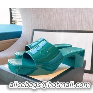 Pretty Style Gucci Rubber Heel Slide Sandals 5.5cm Peacock Green 030281