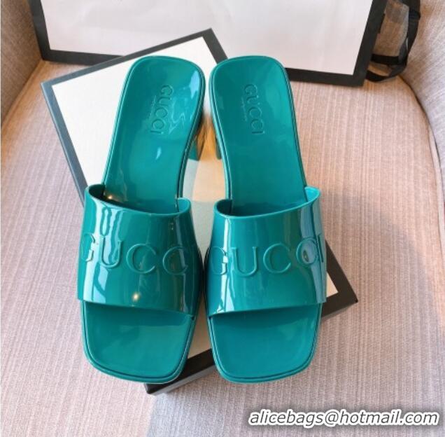 Pretty Style Gucci Rubber Heel Slide Sandals 5.5cm Peacock Green 030281