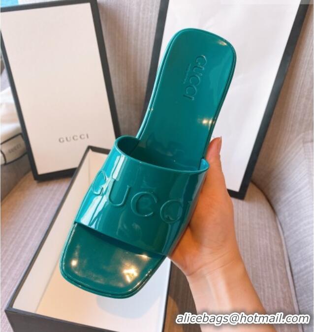 Pretty Style Gucci Rubber Heel Slide Sandals 5.5cm Peacock Green 030281