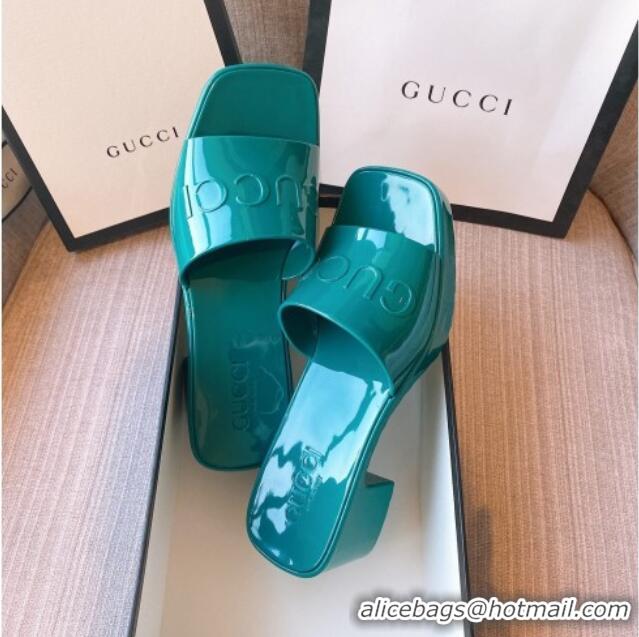 Pretty Style Gucci Rubber Heel Slide Sandals 5.5cm Peacock Green 030281