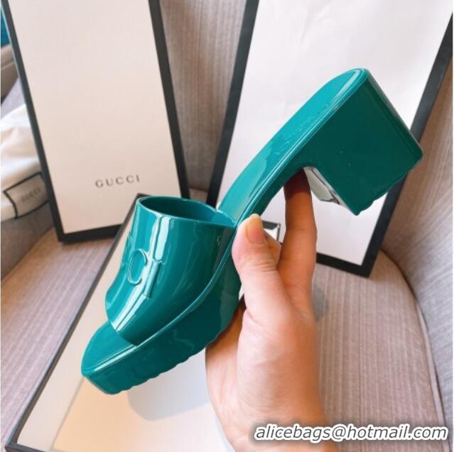 Pretty Style Gucci Rubber Heel Slide Sandals 5.5cm Peacock Green 030281