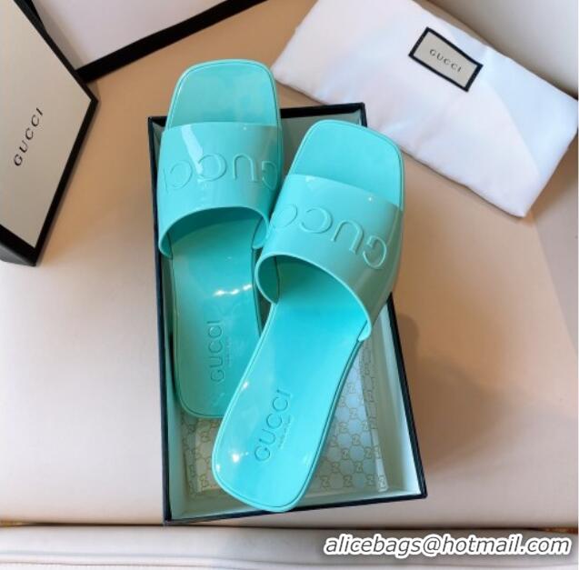 Luxury Gucci Rubber Heel Slide Sandals 5.5cm Light Green 030283