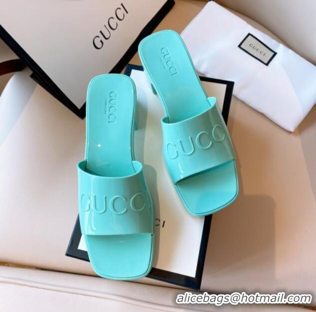 Luxury Gucci Rubber Heel Slide Sandals 5.5cm Light Green 030283