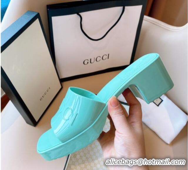 Luxury Gucci Rubber Heel Slide Sandals 5.5cm Light Green 030283