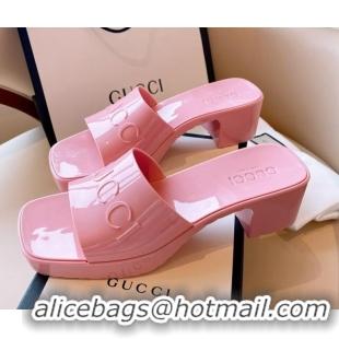 Popular Style Gucci Rubber Heel Slide Sandals 5.5cm Light Pink 030284