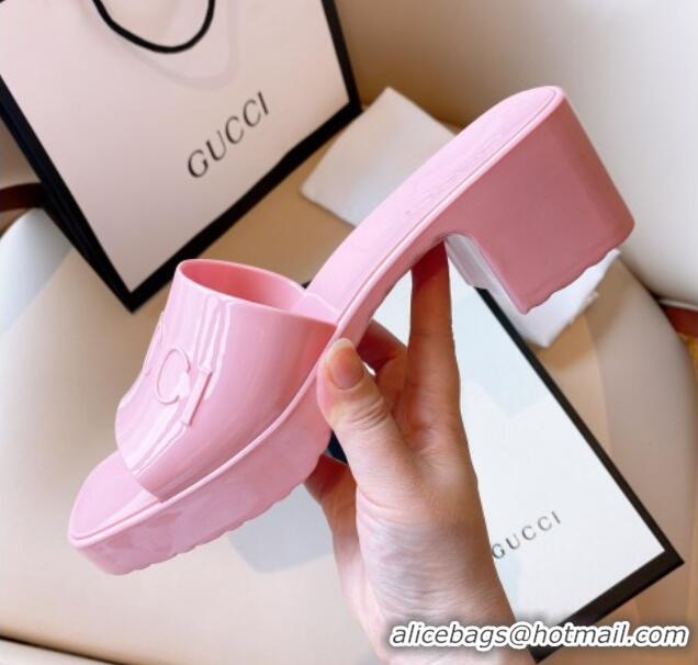 Popular Style Gucci Rubber Heel Slide Sandals 5.5cm Light Pink 030284