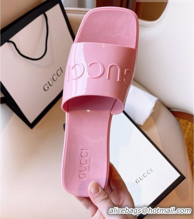 Popular Style Gucci Rubber Heel Slide Sandals 5.5cm Light Pink 030284