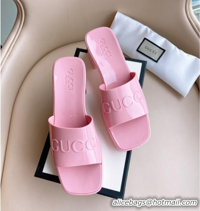 Popular Style Gucci Rubber Heel Slide Sandals 5.5cm Light Pink 030284