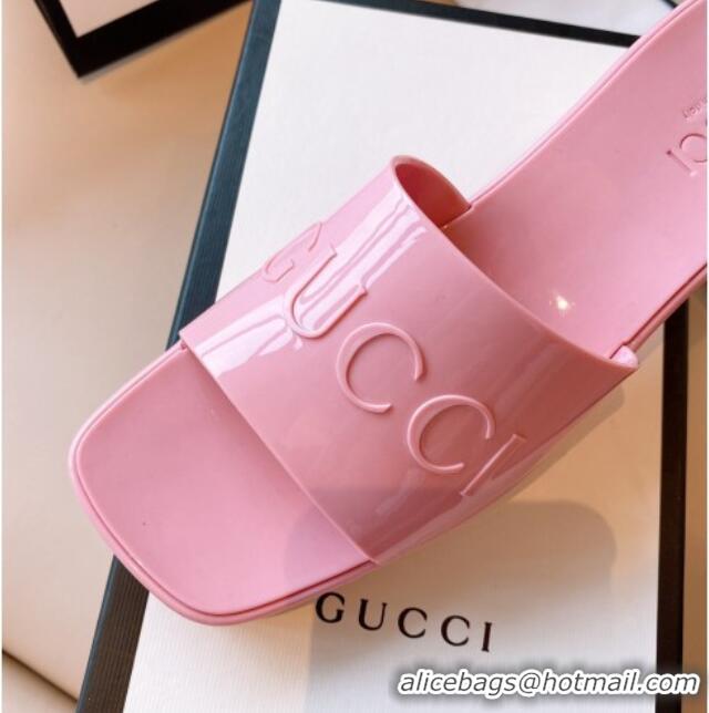 Popular Style Gucci Rubber Heel Slide Sandals 5.5cm Light Pink 030284