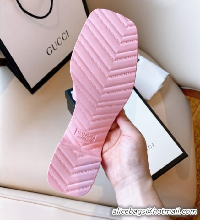 Popular Style Gucci Rubber Heel Slide Sandals 5.5cm Light Pink 030284