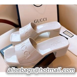 Luxurious Gucci Rubber Heel Slide Sandals 5.5cm Light Grey 030285