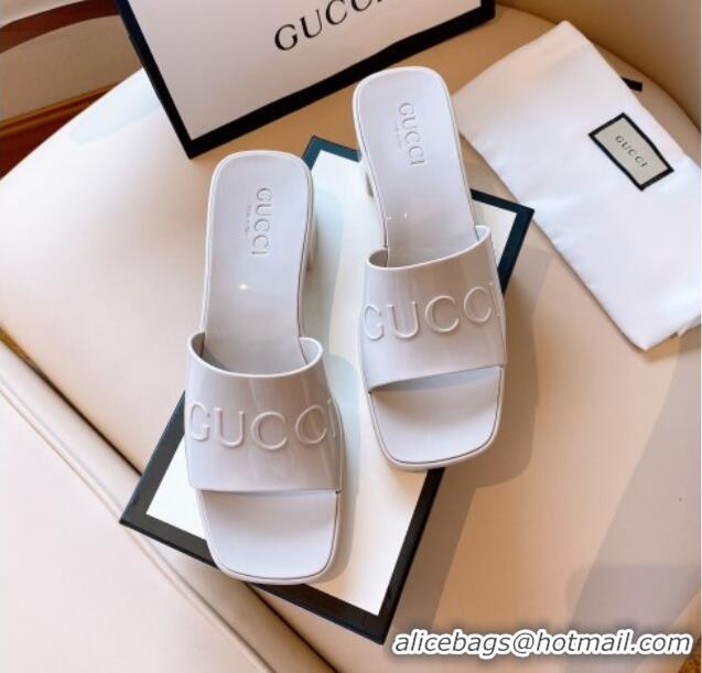 Luxurious Gucci Rubber Heel Slide Sandals 5.5cm Light Grey 030285