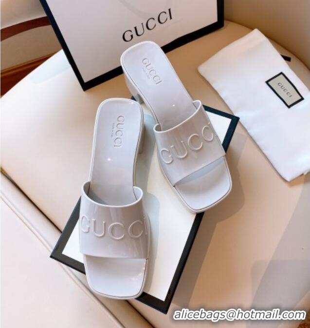 Luxurious Gucci Rubber Heel Slide Sandals 5.5cm Light Grey 030285