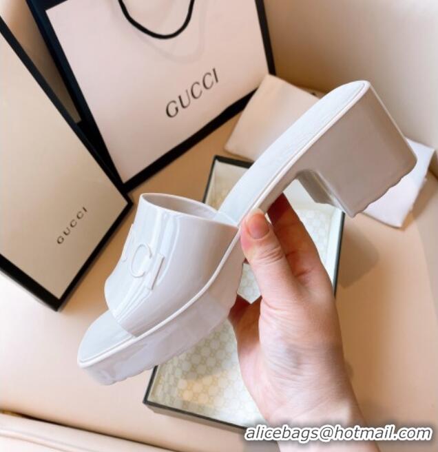 Luxurious Gucci Rubber Heel Slide Sandals 5.5cm Light Grey 030285