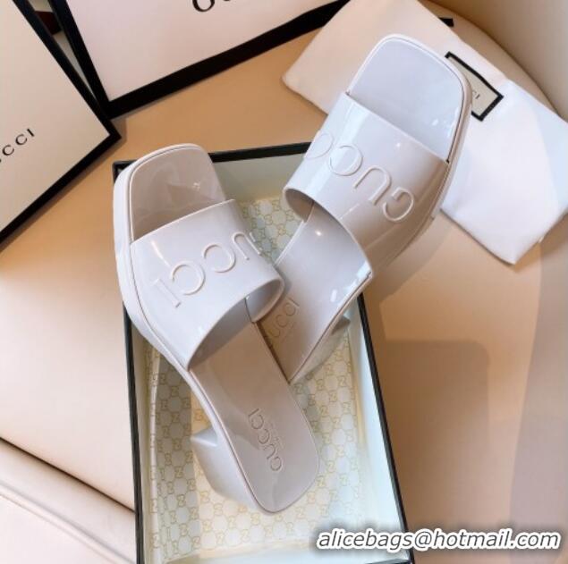 Luxurious Gucci Rubber Heel Slide Sandals 5.5cm Light Grey 030285