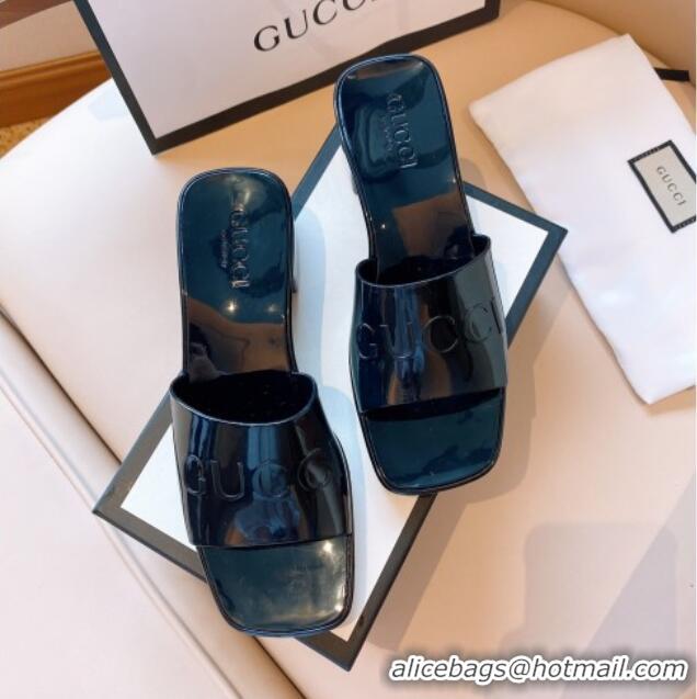 Fashion Gucci Rubber Heel Slide Sandals 5.5cm Black 030286