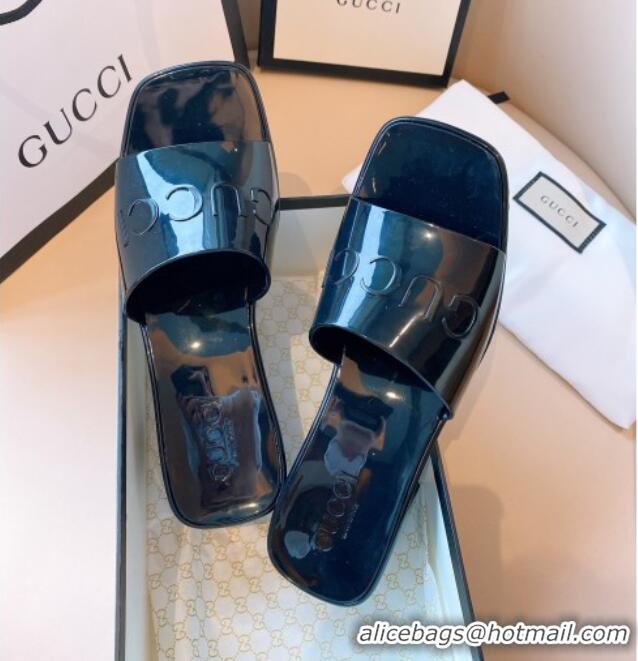 Fashion Gucci Rubber Heel Slide Sandals 5.5cm Black 030286