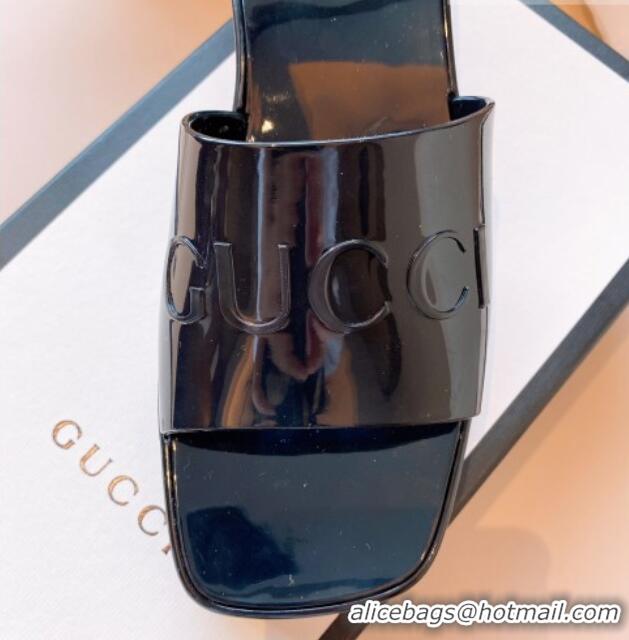 Fashion Gucci Rubber Heel Slide Sandals 5.5cm Black 030286