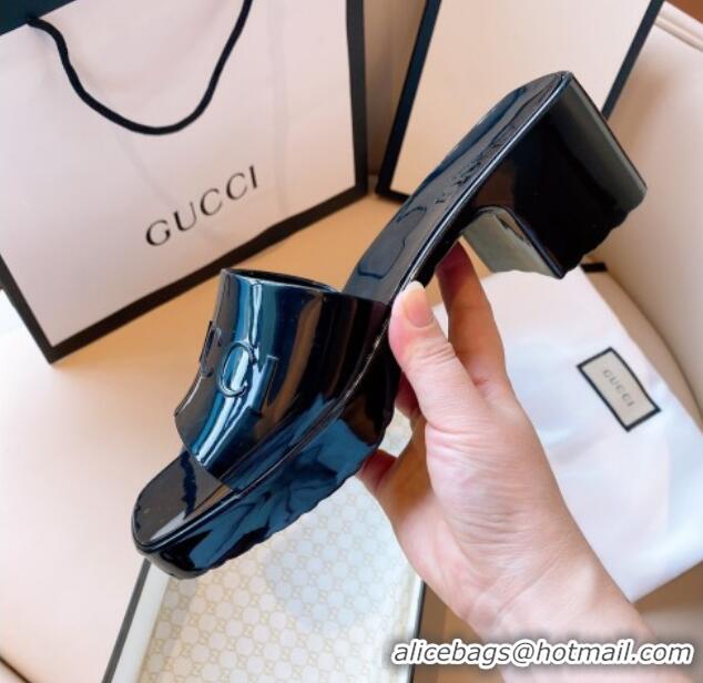 Fashion Gucci Rubber Heel Slide Sandals 5.5cm Black 030286