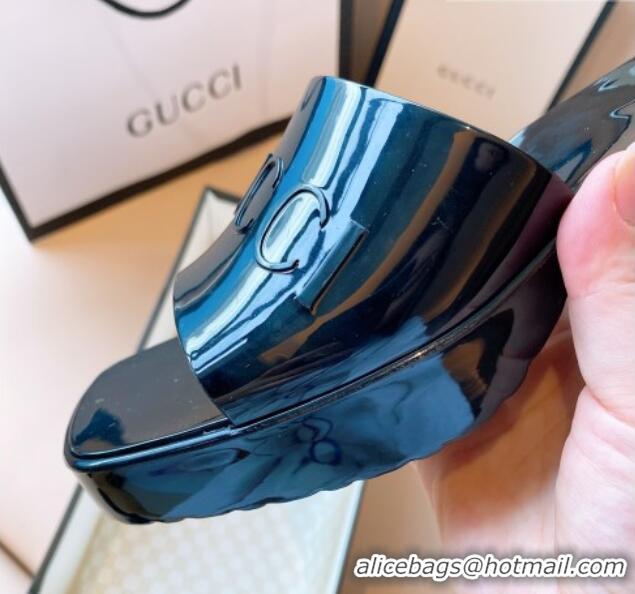 Fashion Gucci Rubber Heel Slide Sandals 5.5cm Black 030286