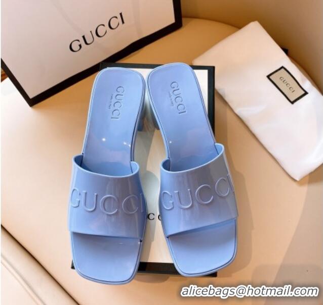 Luxury Gucci Rubber Heel Slide Sandals 5.5cm Blue 030287