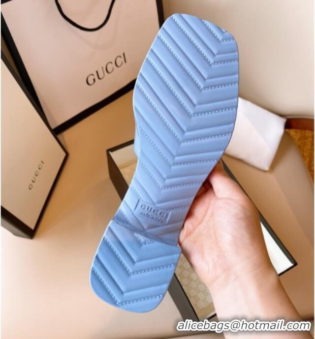 Luxury Gucci Rubber Heel Slide Sandals 5.5cm Blue 030287